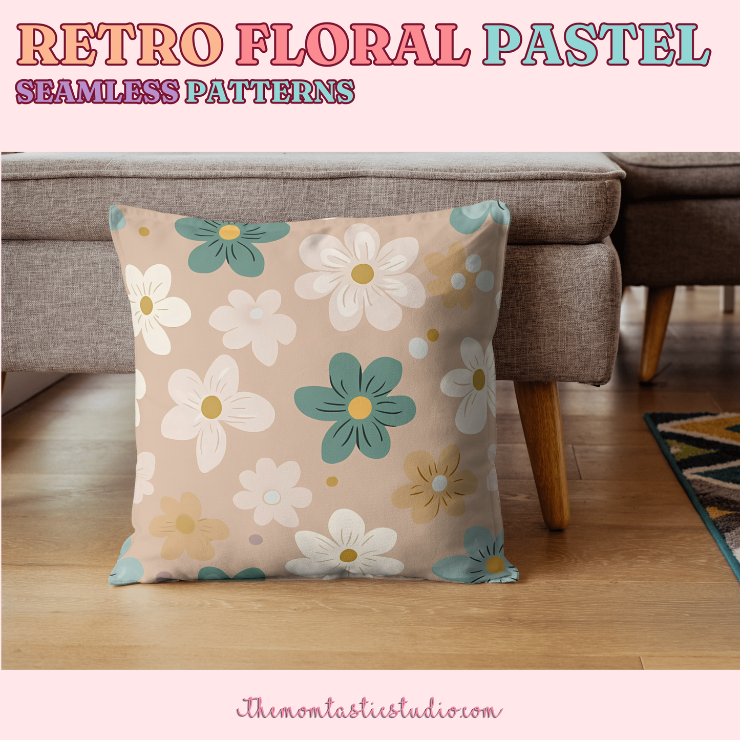 Retro Floral Pastel Seamless Patterns for Commercial Use, Digital Paper - 300 DPI