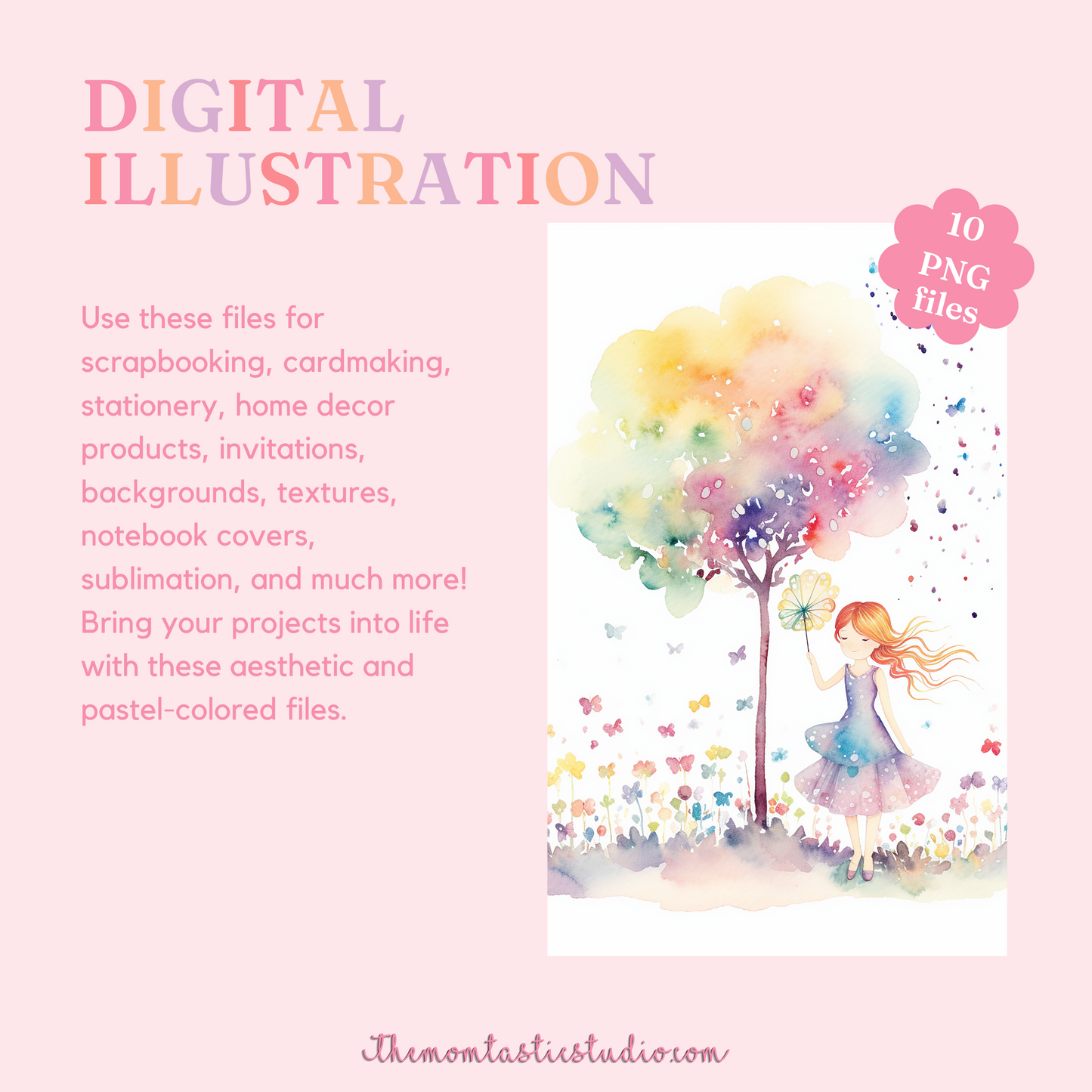 Cute Fairies Watercolor Digital Illustration – Instant Download – High-Quality - 300 DPI - Commercial Use