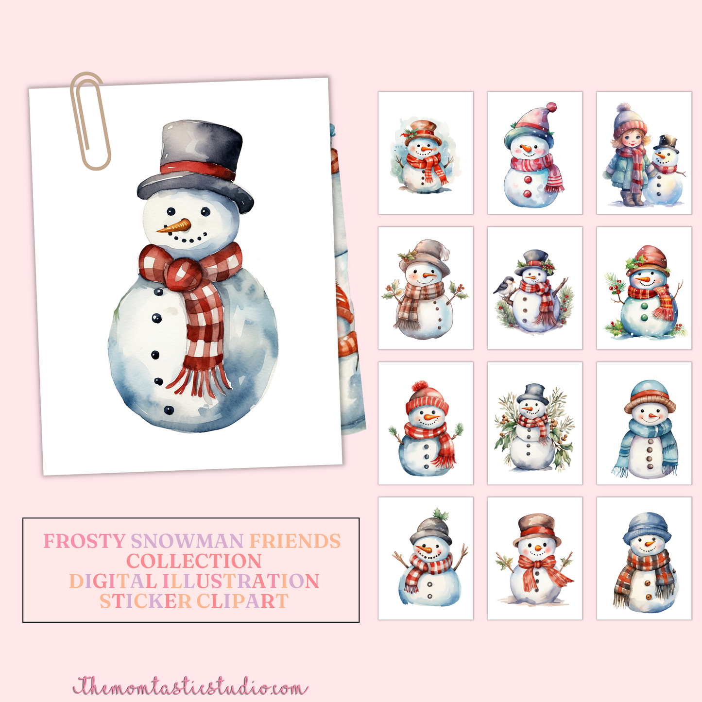 Frosty Snowman Friends Watercolor Cliparts – High-Quality PNG - Transparent Background - Commercial Use