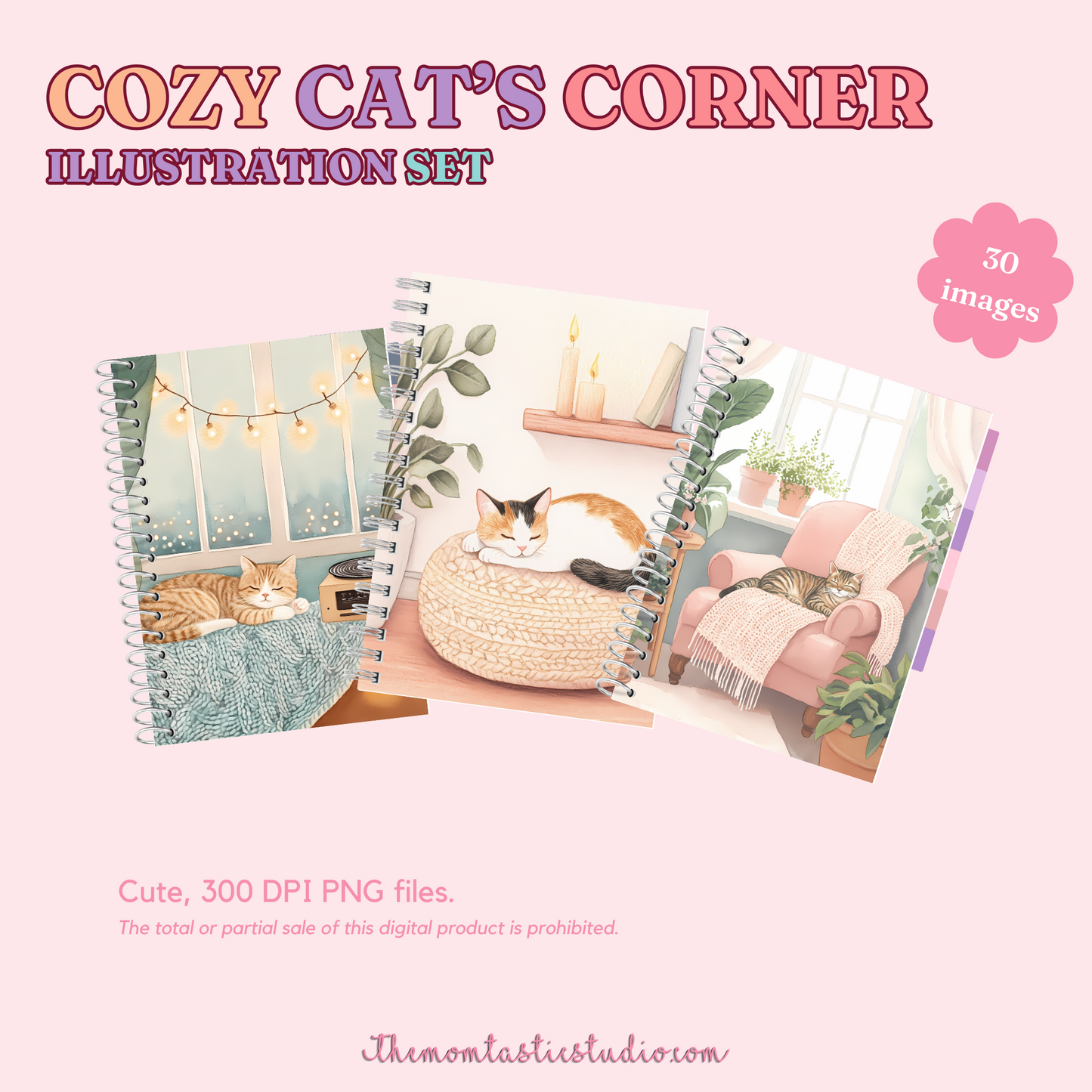 Cozy Cat's Corner Illustration Set - 300 DPI – Instant Download – Commercial Use