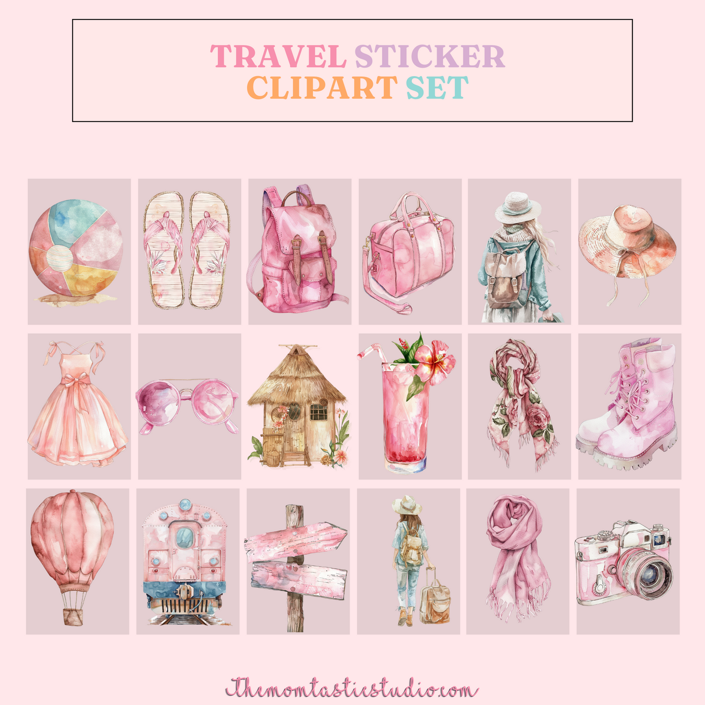 Travel Stickers – Clipart Set - High-Quality PNG - Transparent Background - Commercial Use