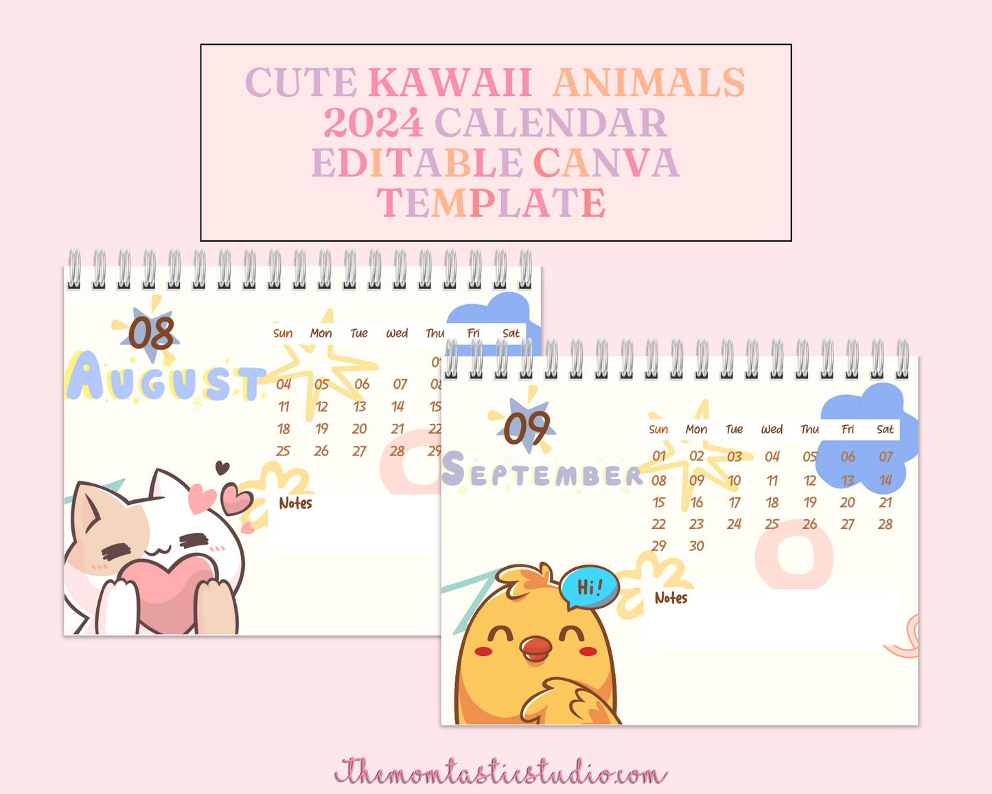 2024 Template | Kawaii Calendar Printable | Canva Editable | Commercial Use