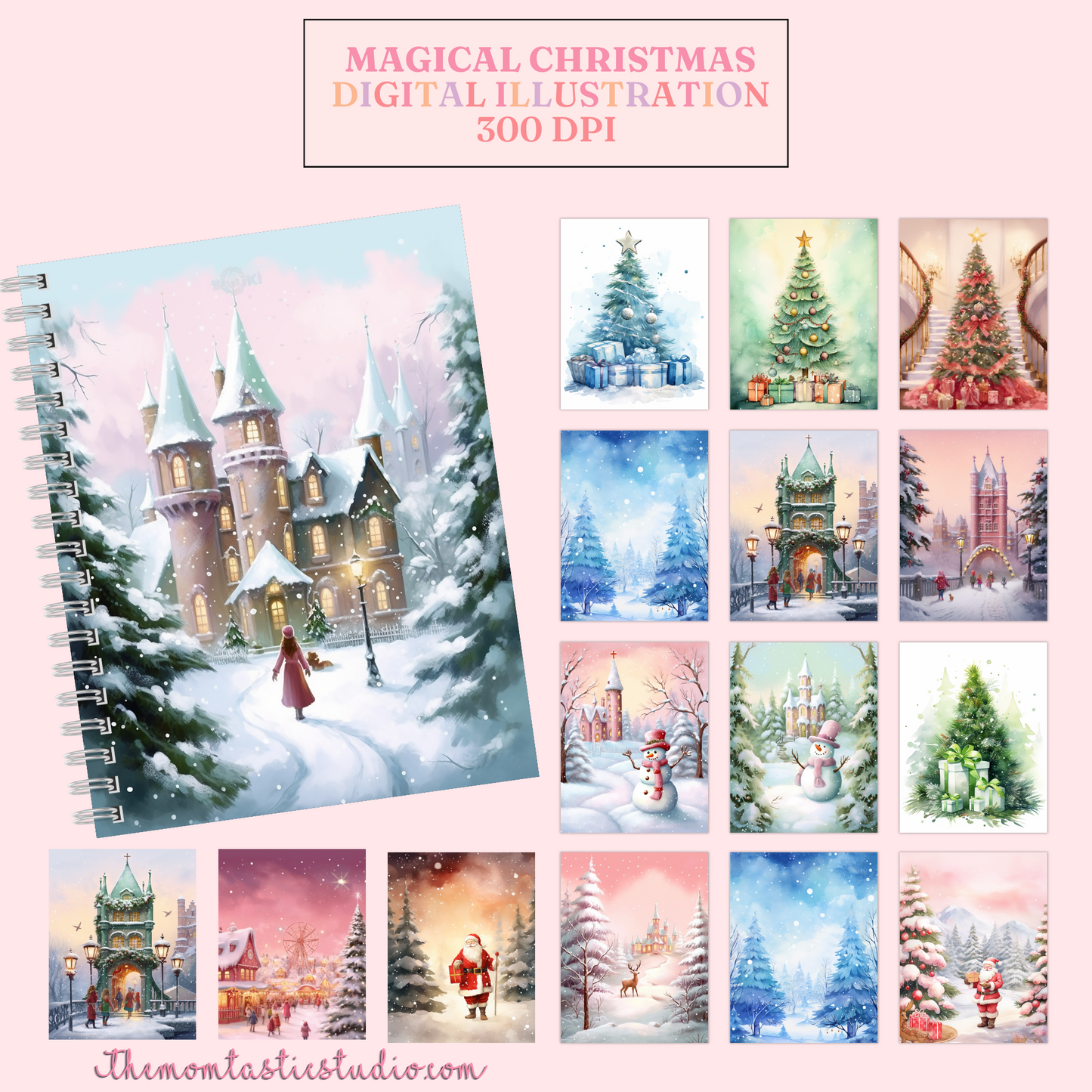 Magical Christmas - Watercolor Digital Illustration - 300 DPI - Commercial Use - Instant Download