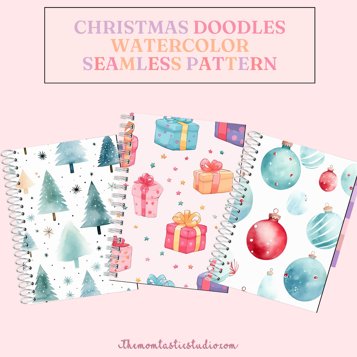 Christmas Doodles Seamless Pattern, Watercolor Pattern | Christmas Gift Wrappers | Digital Paper | Commercial Use