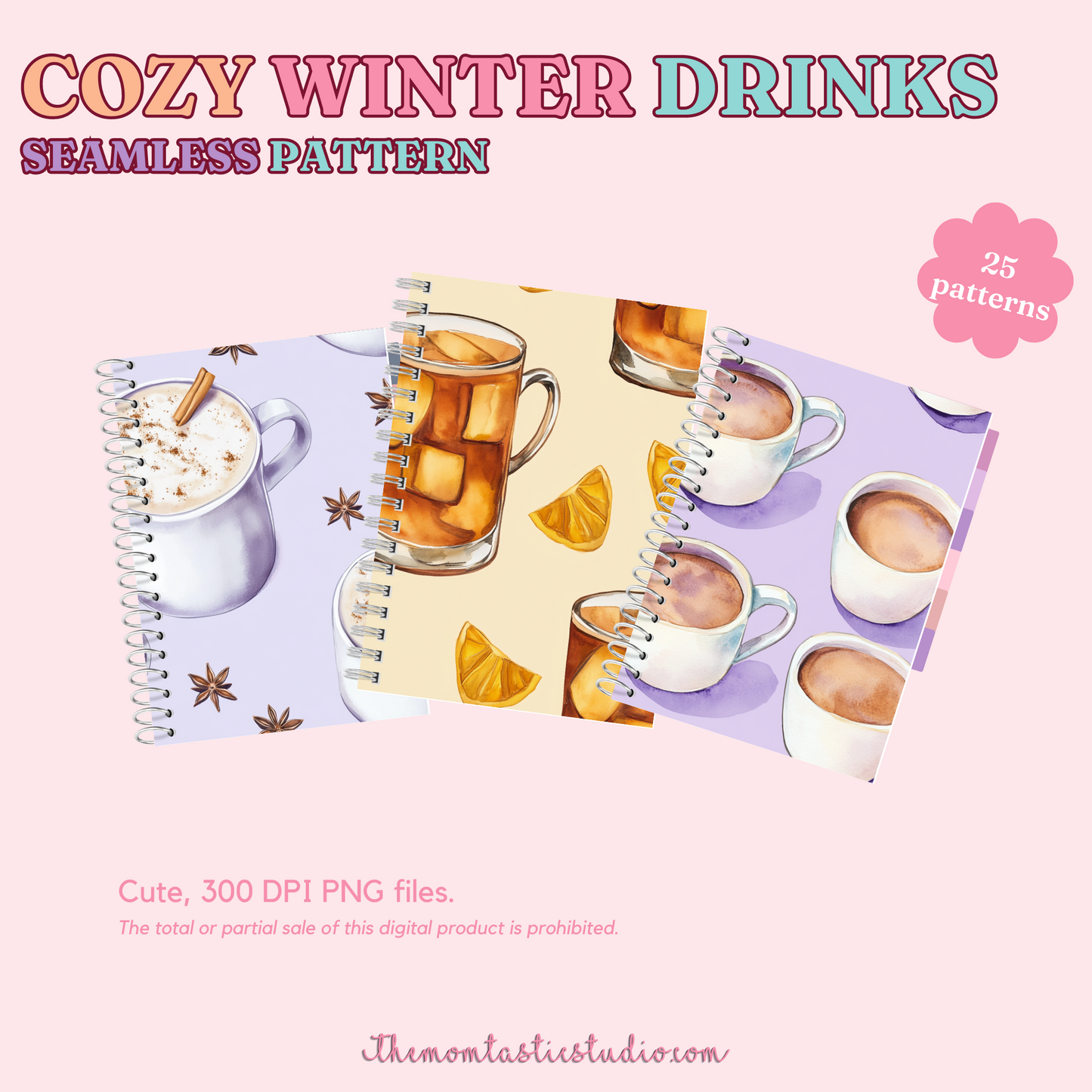 Cozy Winter Drinks Seamless Pattern for Commercial Use, Digital Paper - 300 DPI