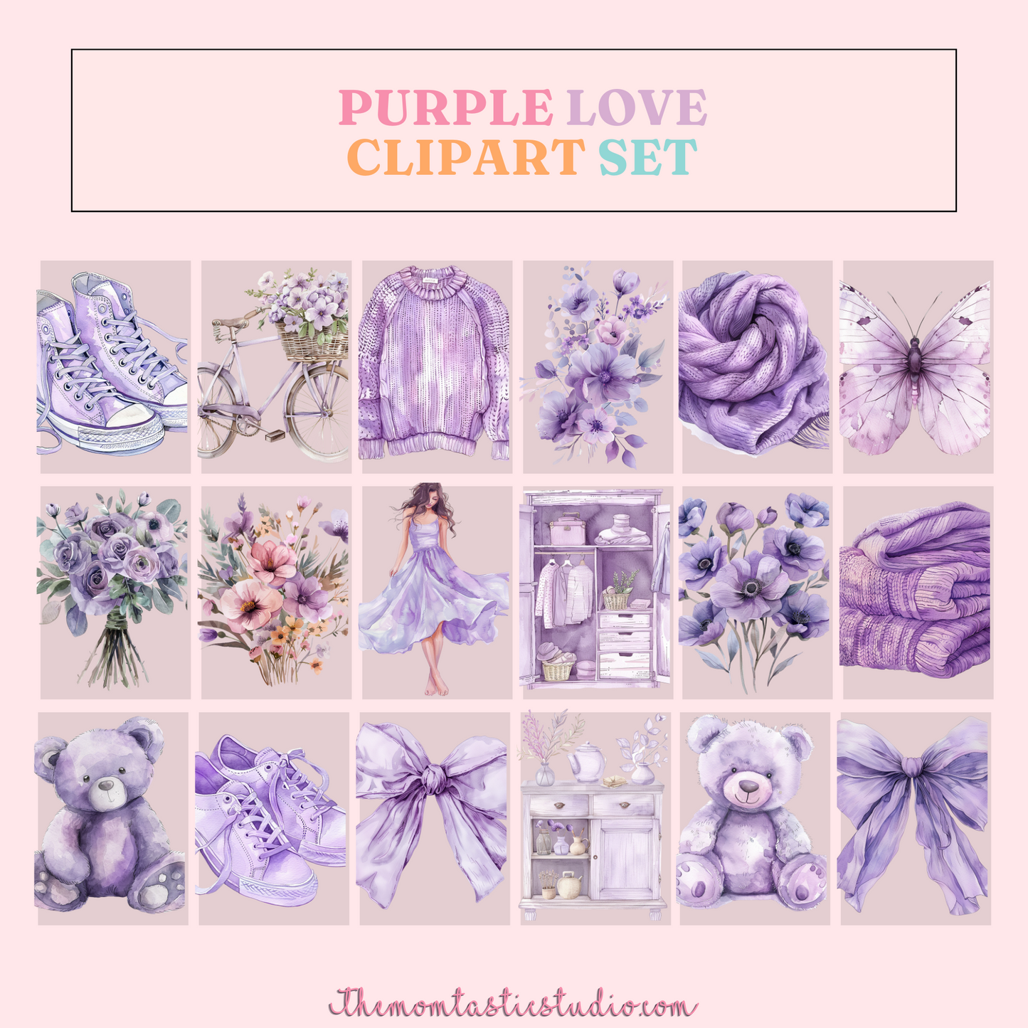 Purple Love – Clipart Set - High-Quality PNG - Transparent Background - Commercial Use