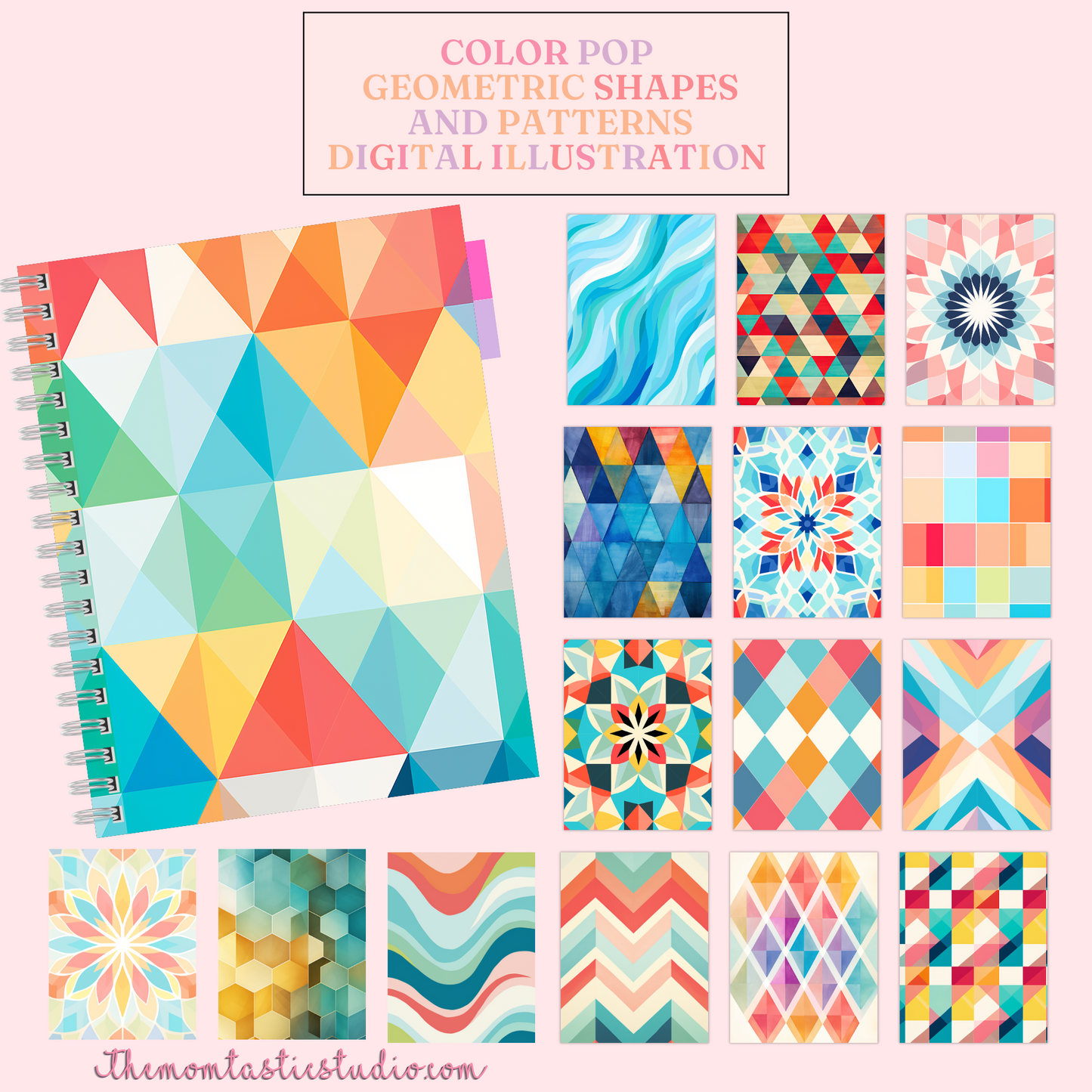 Color Pop Geometric Shapes and Patterns Digital Illustration Pack - Commercial Use