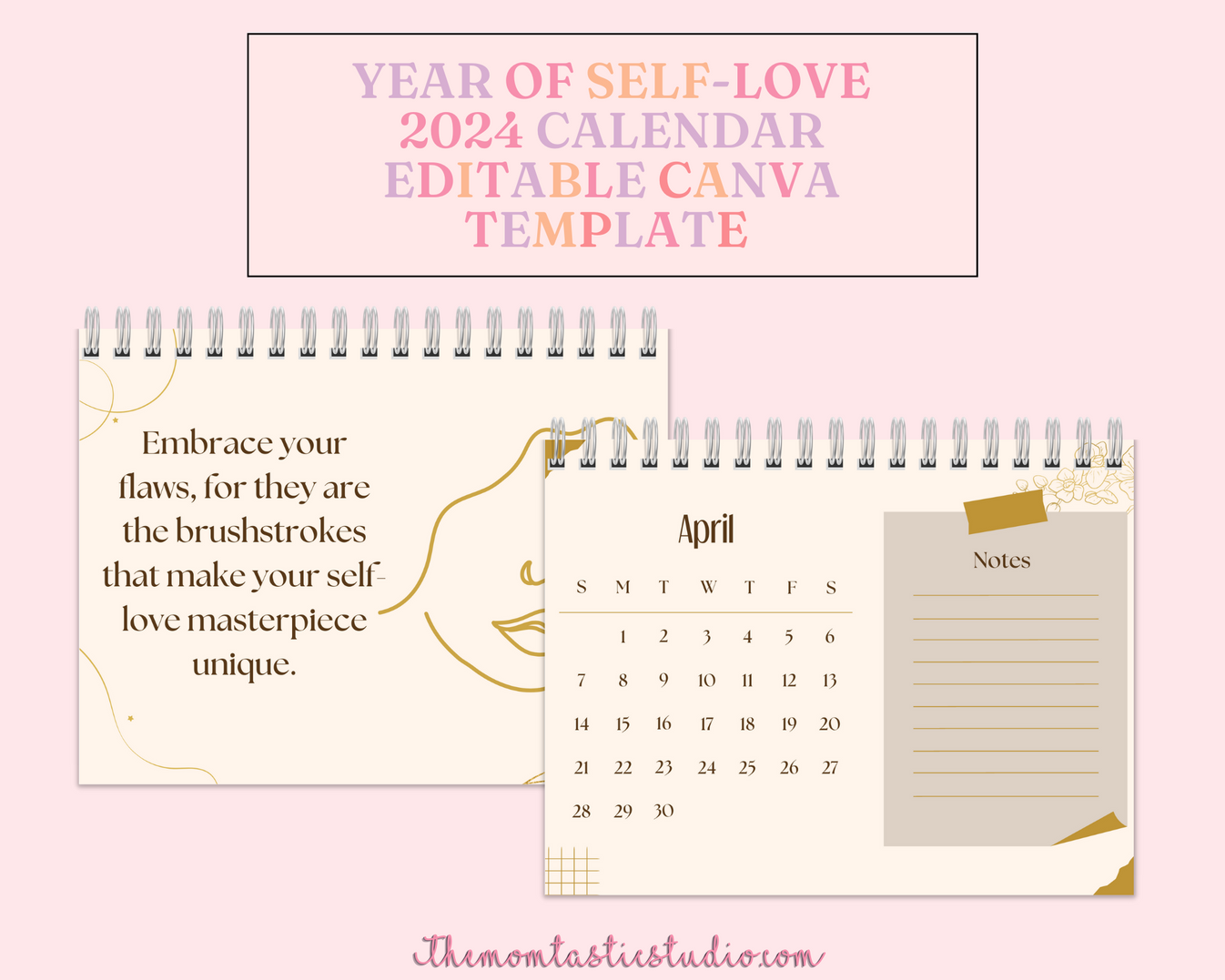 2024 Template Year of SelfLove Calendar Printable Canva Editable