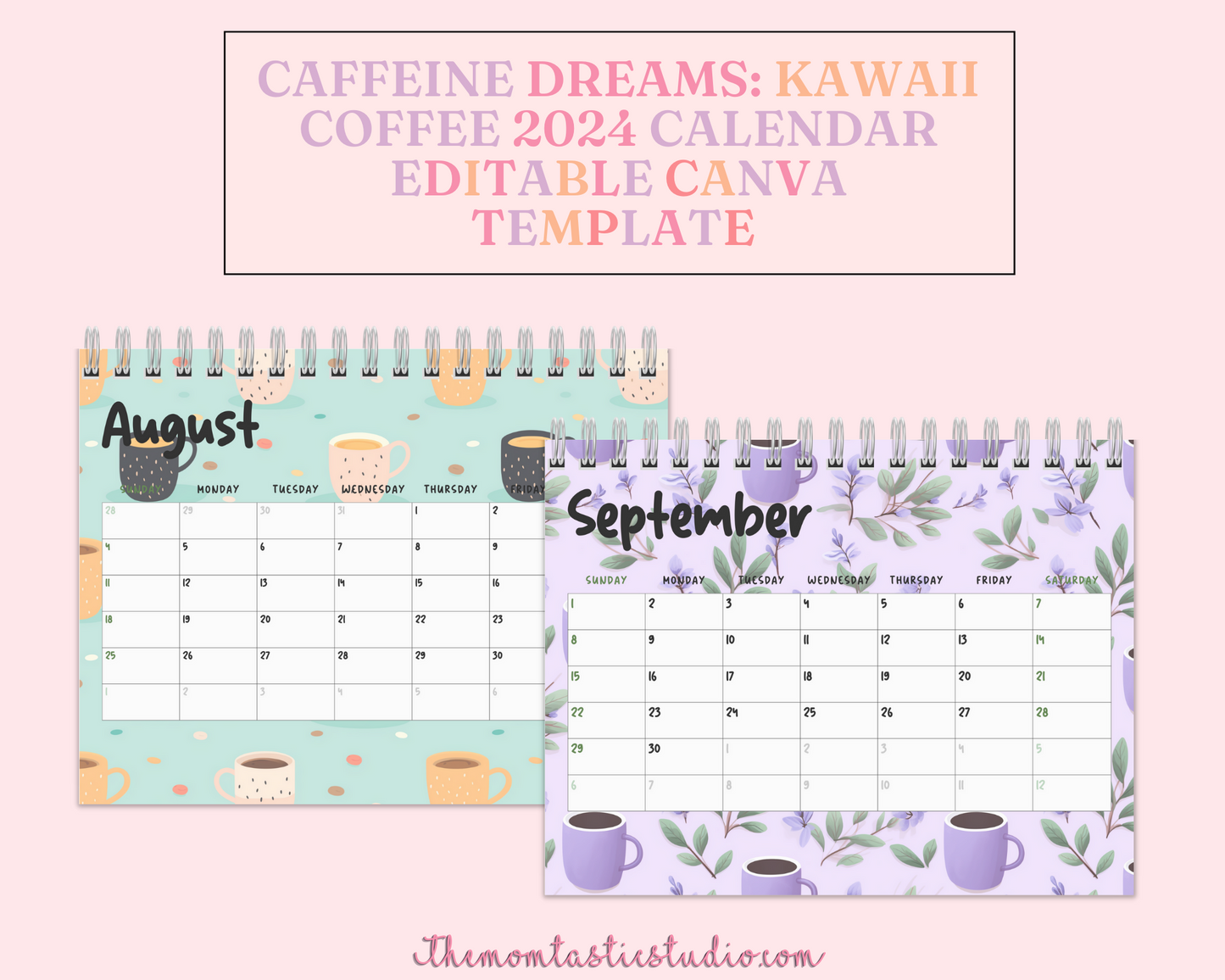 2024 Template | Kawaii Coffee Calendar Printable | Canva Editable | Commercial Use