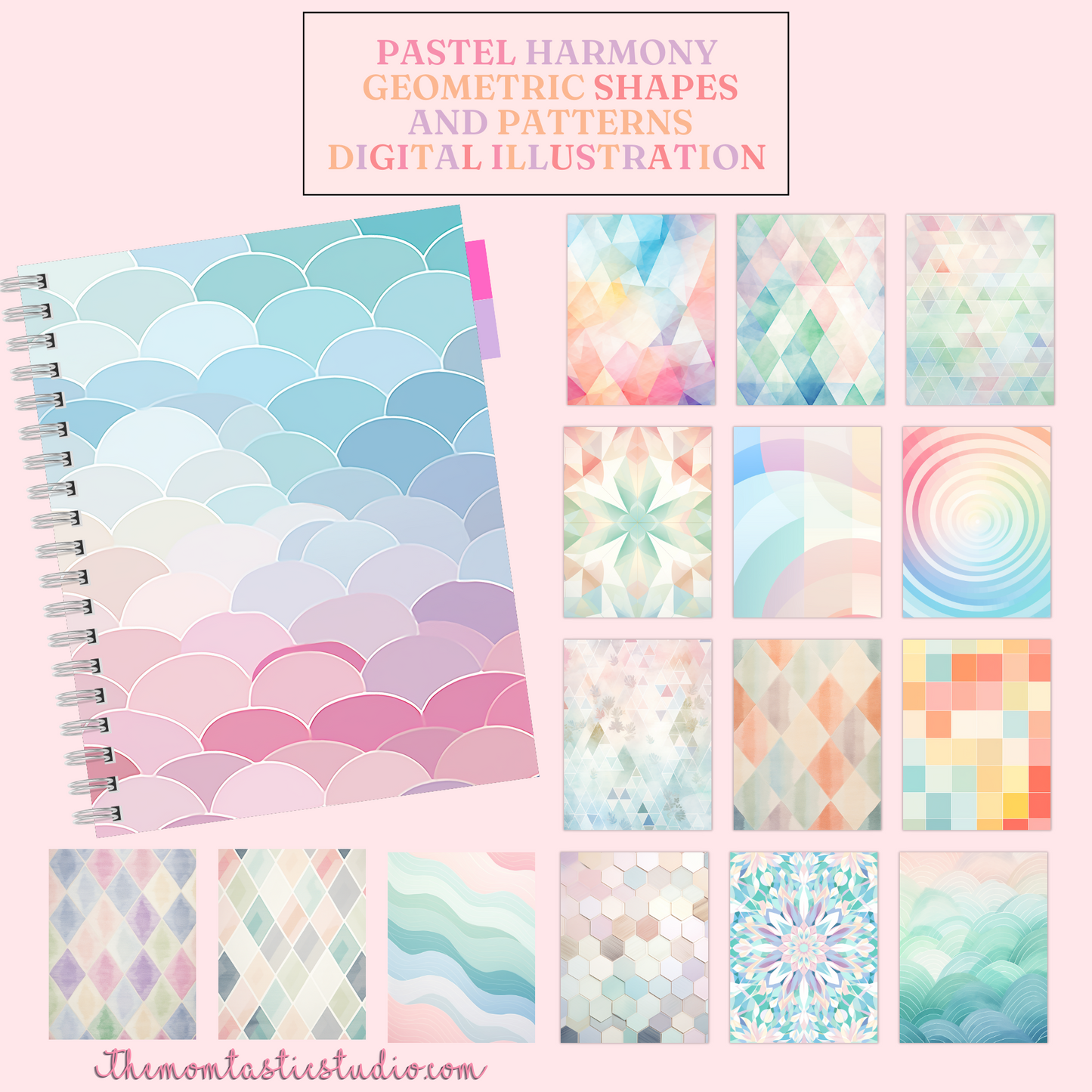 Pastel Harmony Geometric Shapes and Patterns Digital Illustration Pack - Commercial Use