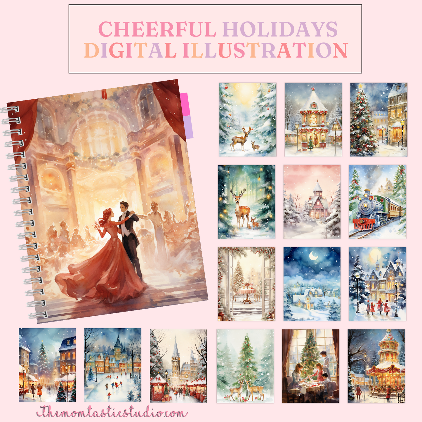 Cheerful Holidays - Watercolor Digital Illustration - 300 DPI - Commercial Use - Instant Download