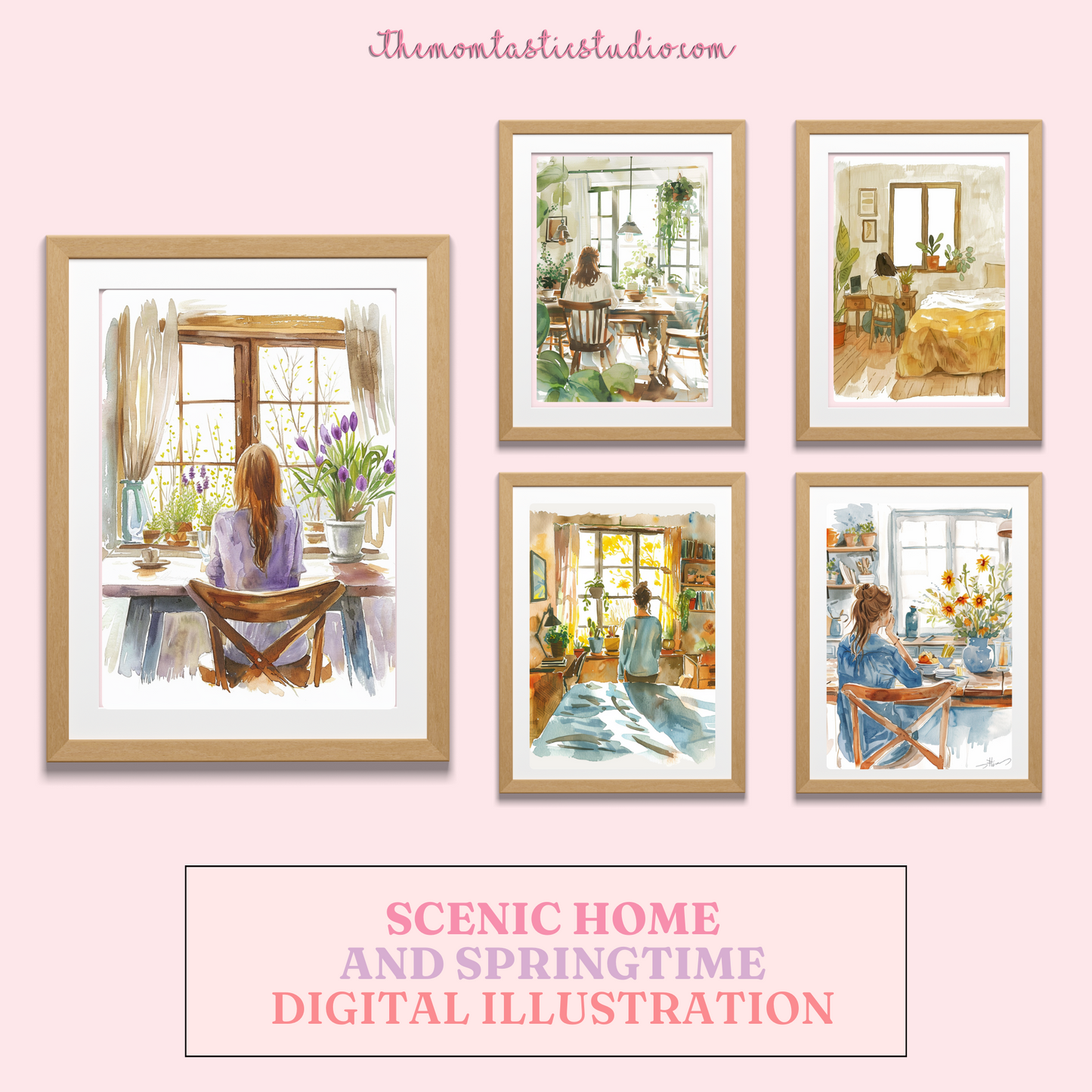 Scenic Home and Springtime Digital Illustration 300DPI – Instant Download – Commercial Use