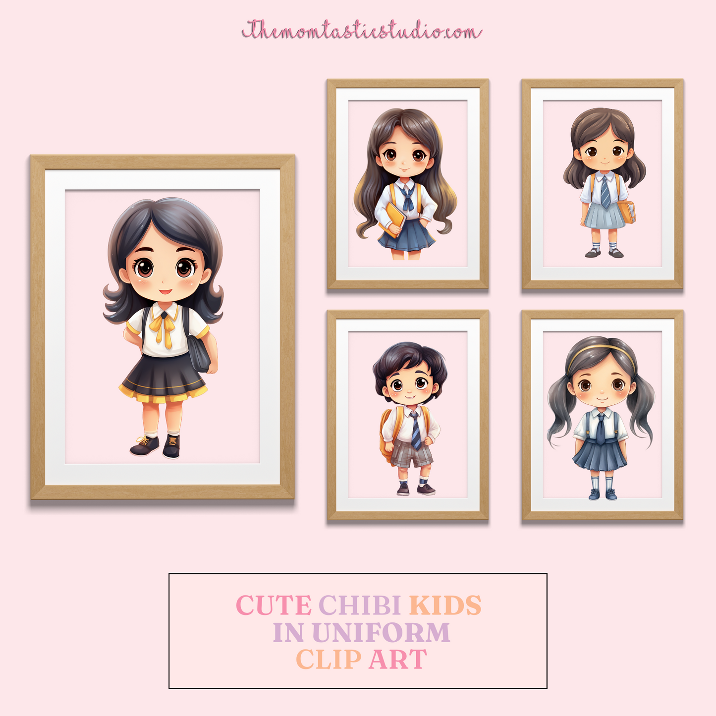 Cute Chibi Kids in School Uniform Cliparts – High-Quality PNG - Transparent Background - Commercial Use