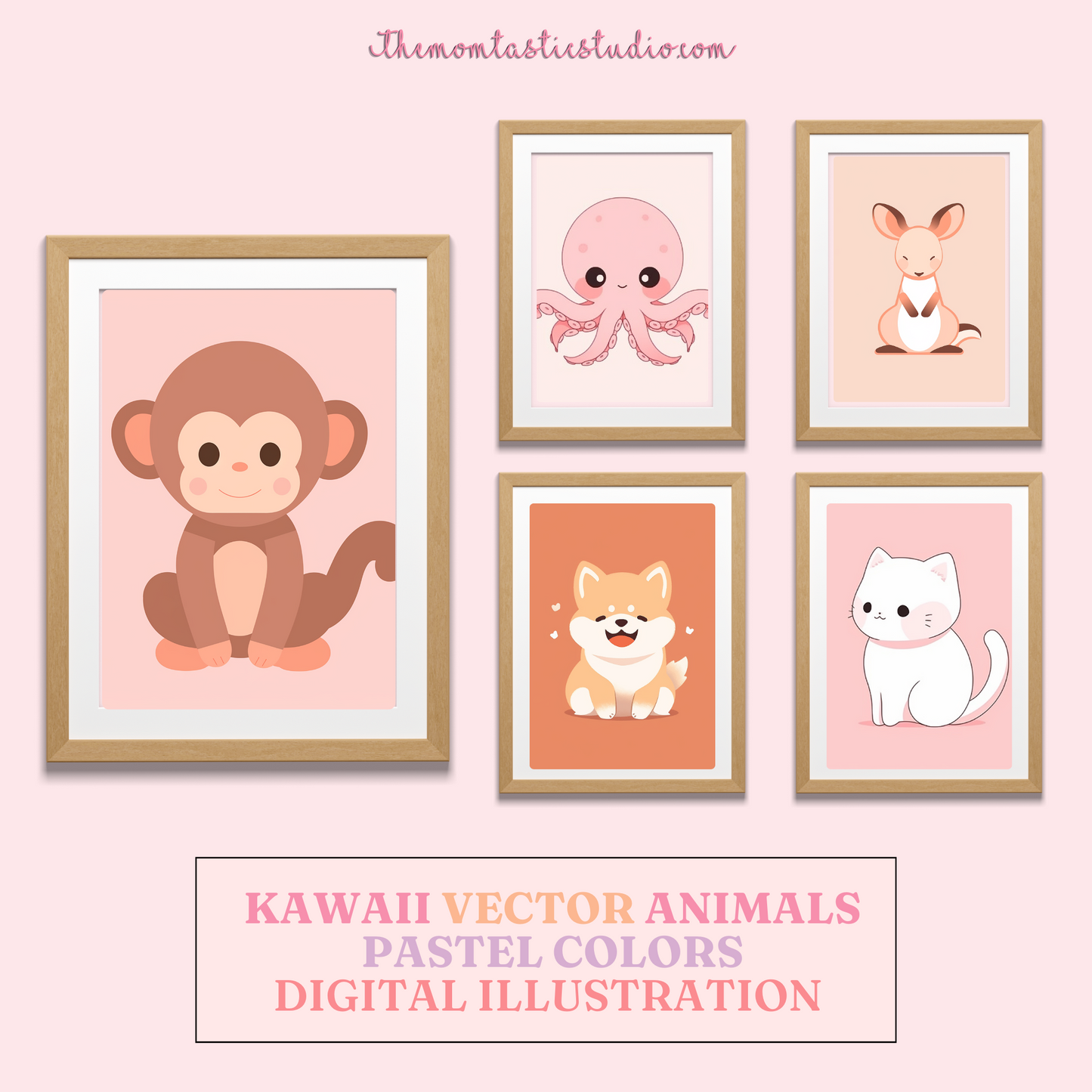 Kawaii Vector Animals Pastel Colors Digital Illustration 300DPI – Instant Download – Commercial Use