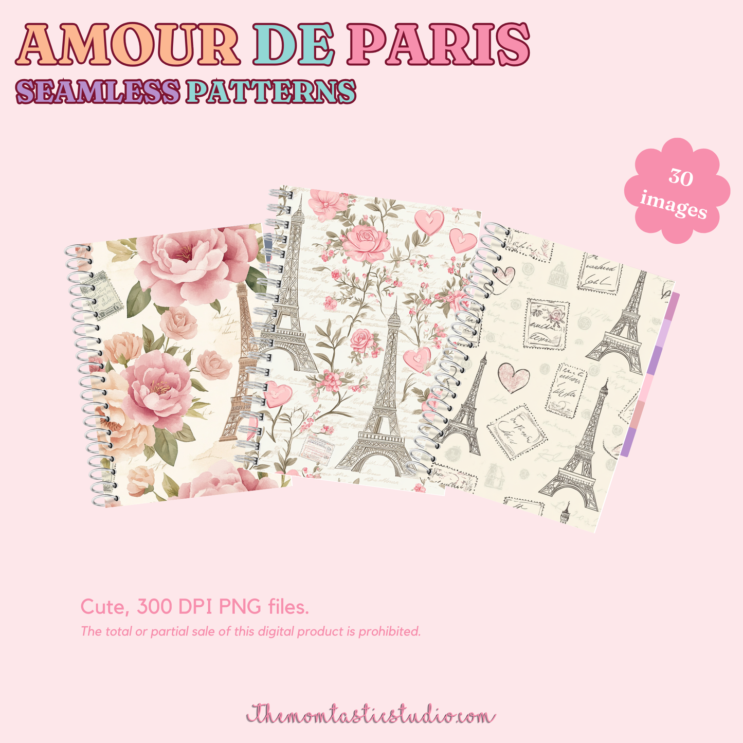 Amour de Paris Seamless Patterns for Commercial Use, Digital Paper - 300 DPI