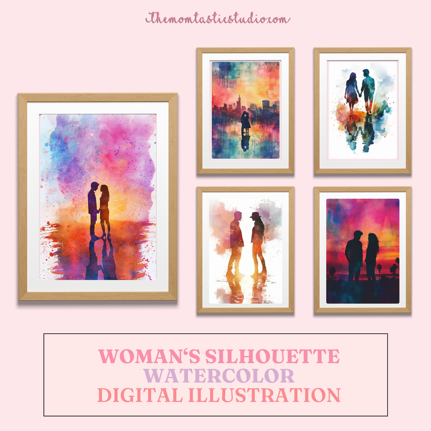 Couple Silhouette - Watercolor Digital Illustration 300DPI – Instant Download – Commercial Use