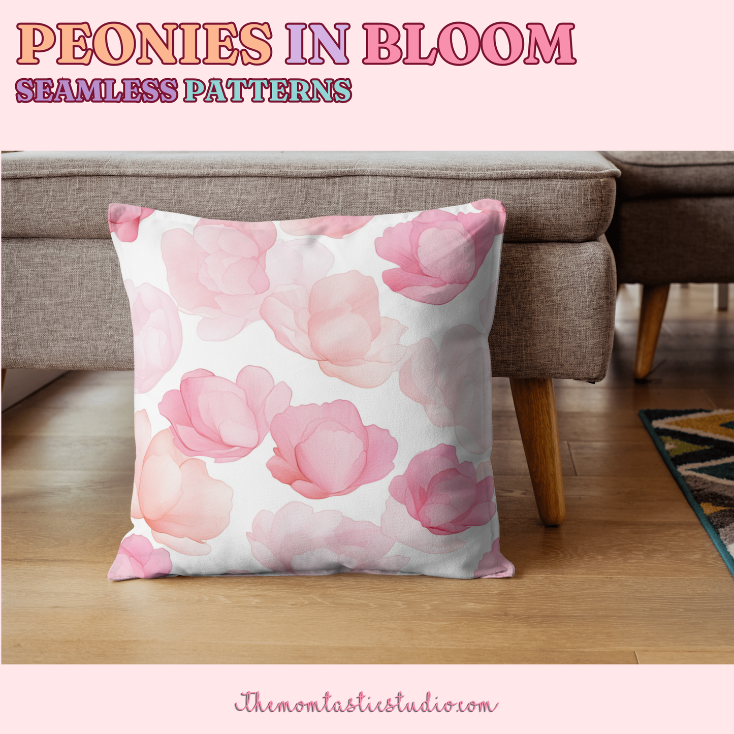 Peonies in Bloom Seamless Patterns for Commercial Use, Digital Paper - 300 DPI
