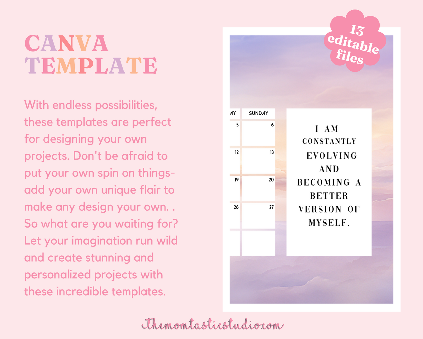 2024 Template | Affirmation Calendar Printable | Canva Editable | Commercial Use