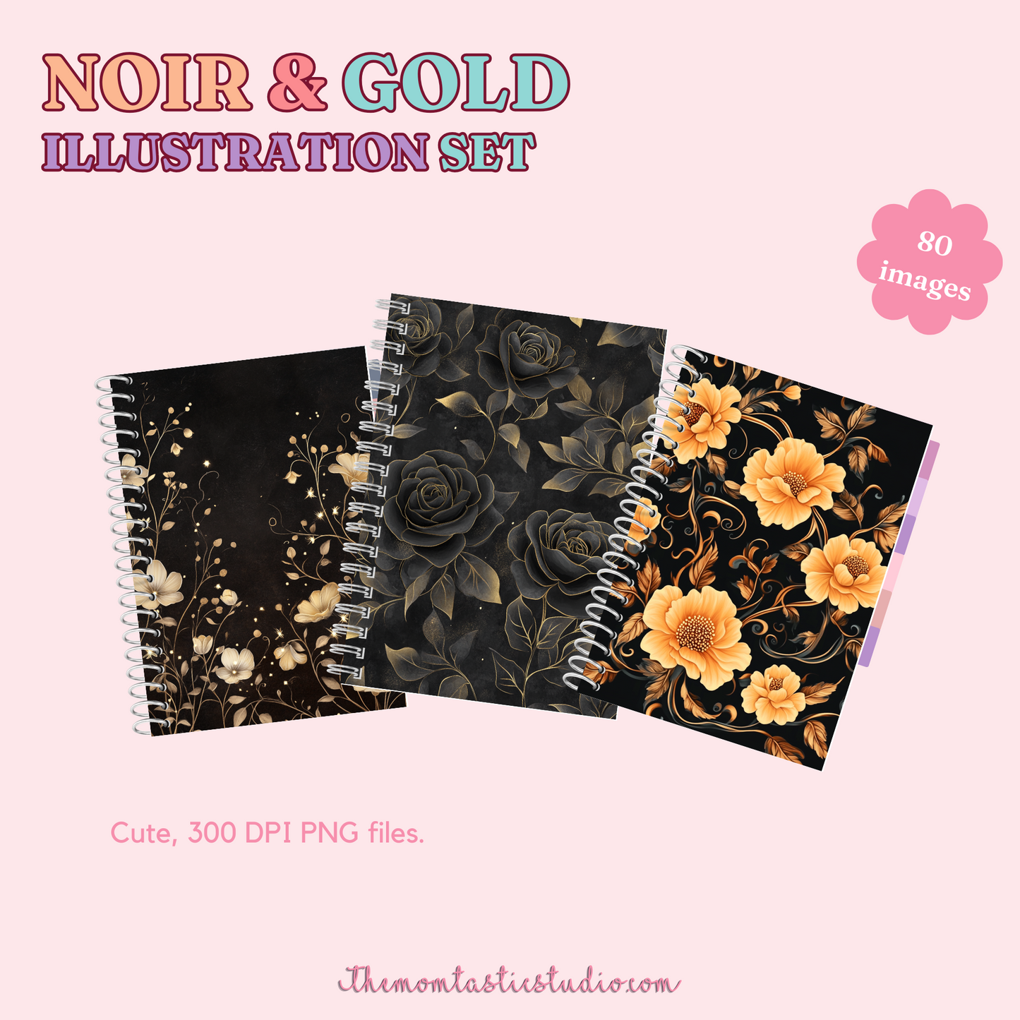 Noir & Gold Illustration Set - 300 DPI – Instant Download – Commercial Use