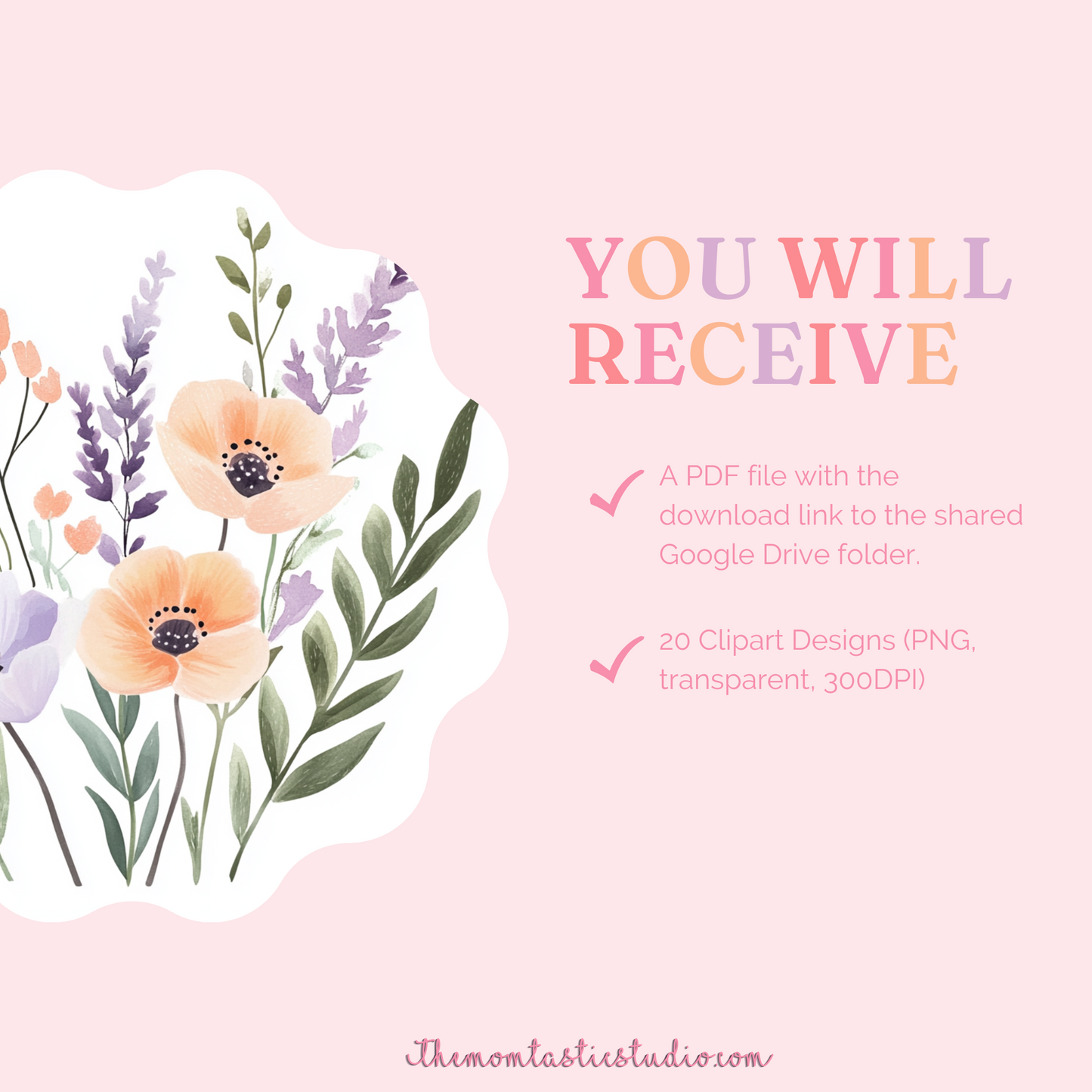 Pastel Floral Clipart Set - 300 DPI – Instant Download – Commercial Use (Transparent Files)