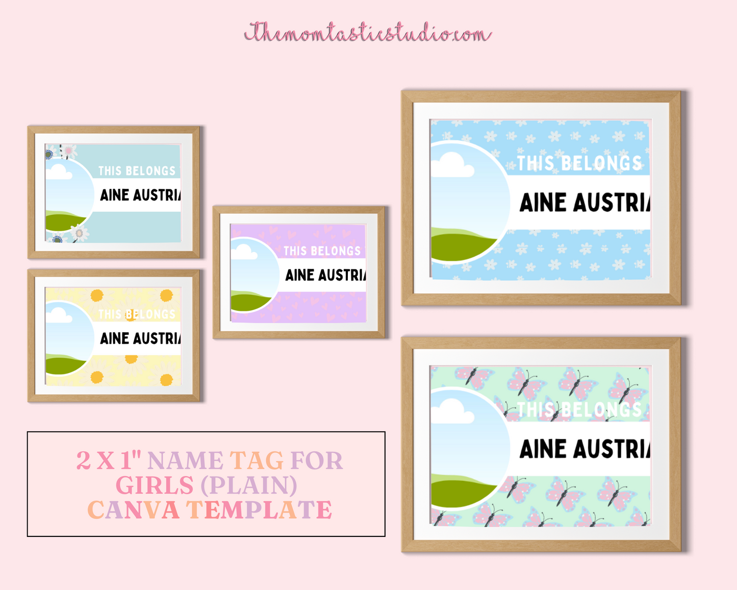 Printable Name Tag Labels for Girls – Instant Download – Canva Editable - Commercial Use