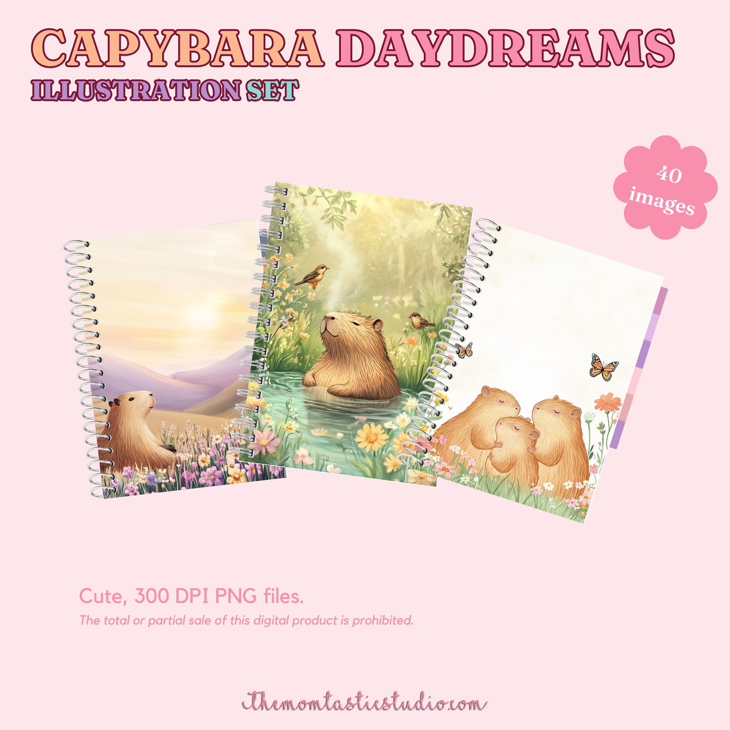 Capybara Daydreams Illustration Set - 300 DPI – Instant Download – Commercial Use