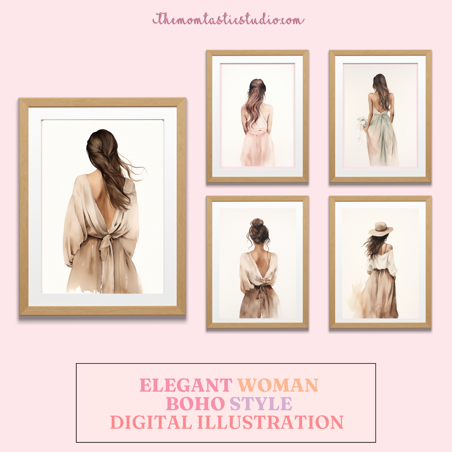 Elegant Woman Boho Style Digital Illustration 300DPI – Instant Download – Commercial Use