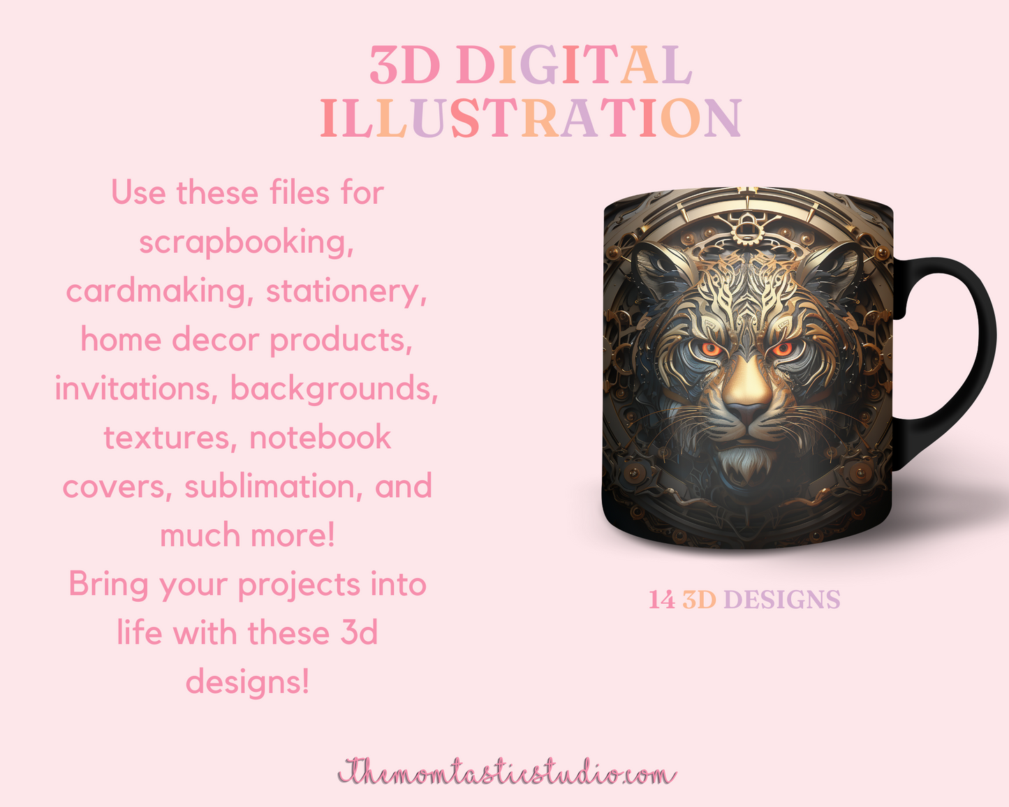 3D Animal Mug Wrap (11OZ and 15OZ) - Commercial Use, 14 Designs, Animal Mug, Sublimation Wrap﻿