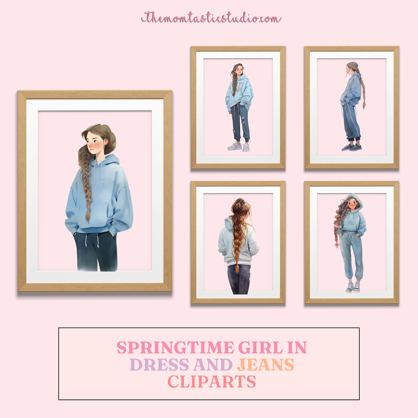 Springtime Girls in Dress and Jeans – High-Quality PNG - Transparent Background - Commercial Use