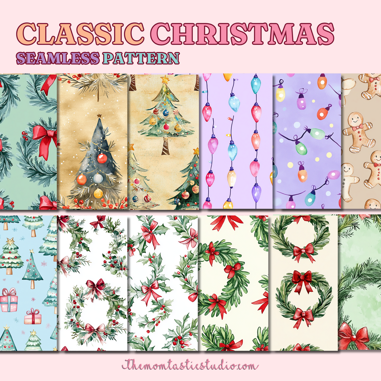 Classic Christmas Seamless Pattern for Commercial Use, Digital Paper - 300 DPI