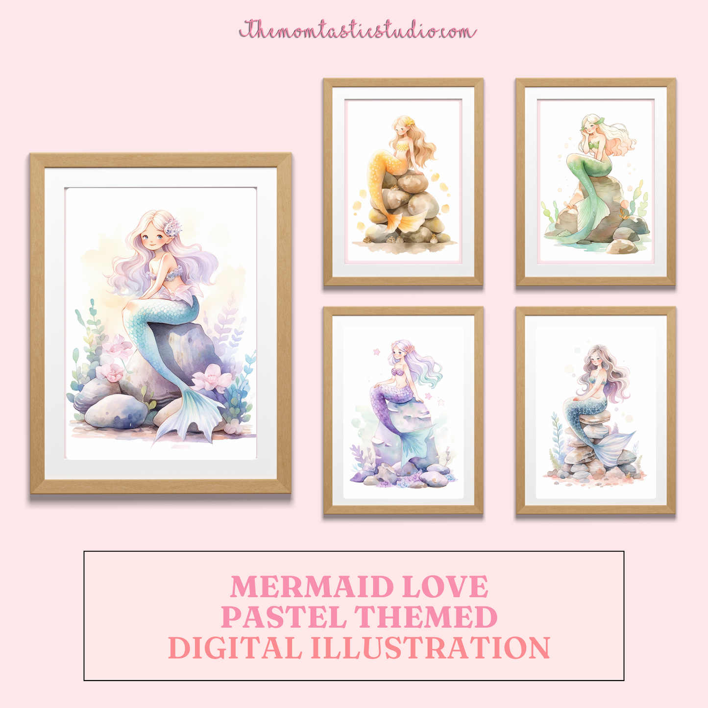 Mermaid Love Digital Illustration 300DPI – Instant Download – Commercial Use