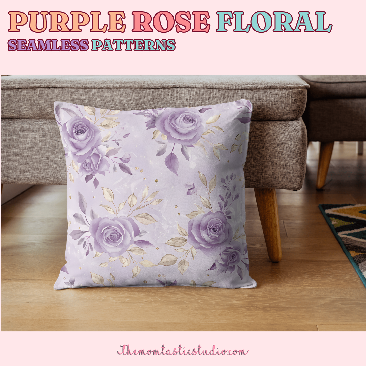 Purple Rose Floral Seamless Patterns for Commercial Use, Digital Paper - 300 DPI