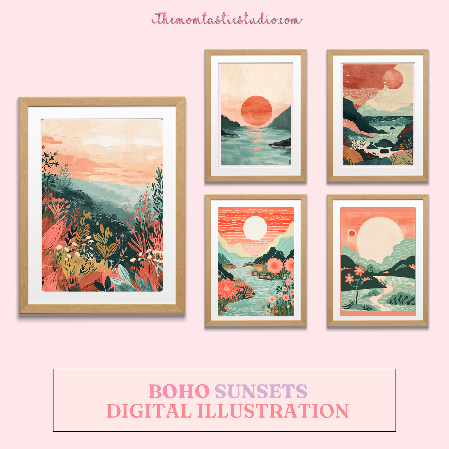 Boho Sunsets Digital Illustration 300DPI – Instant Download – Commercial Use