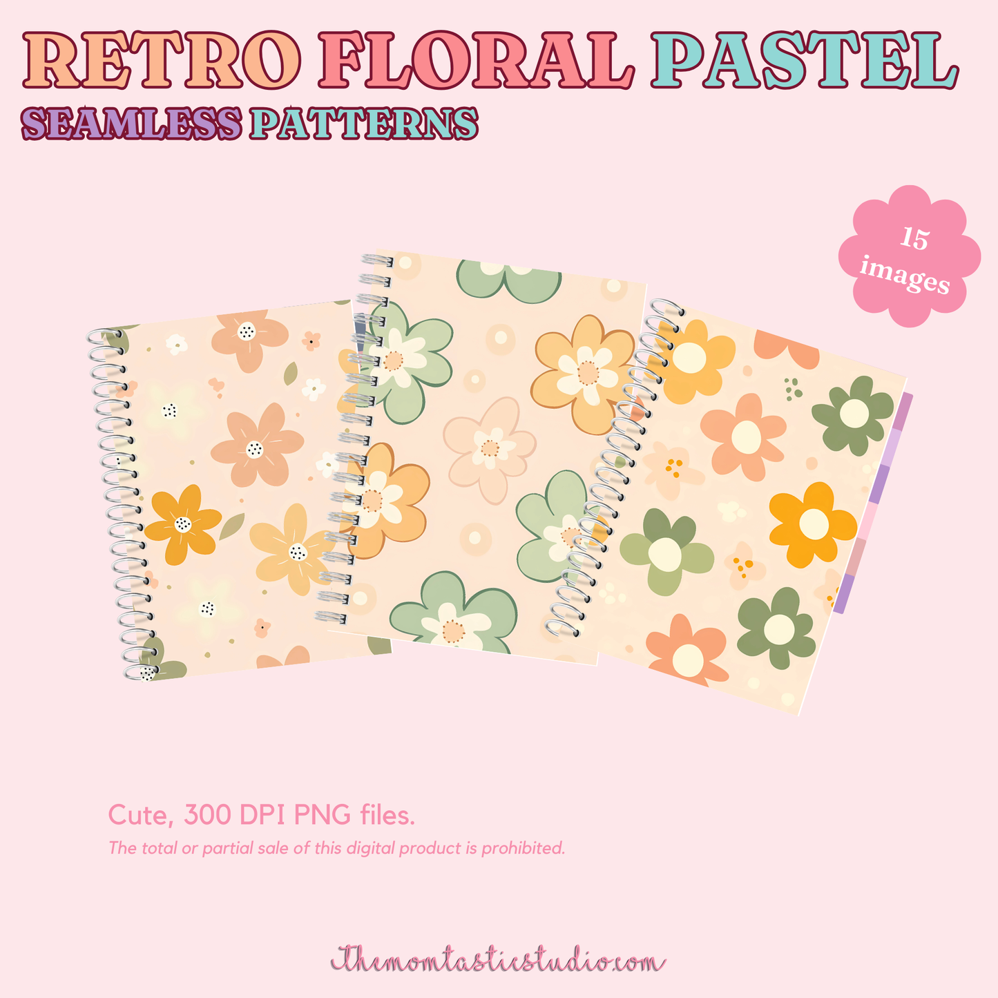 Retro Floral Pastel Seamless Patterns for Commercial Use, Digital Paper - 300 DPI