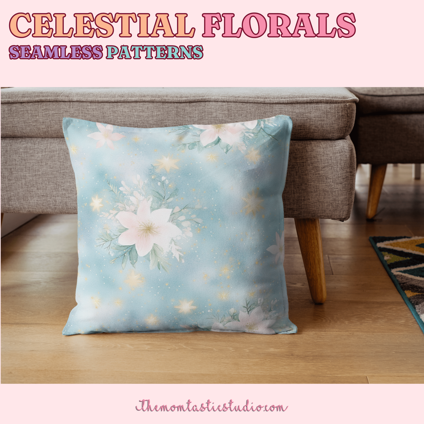 Celestial Florals Seamless Patterns for Commercial Use, Digital Paper - 300 DPI