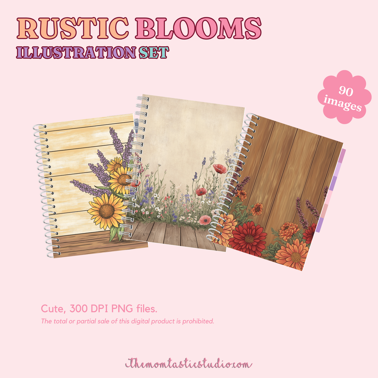 Rustic Blooms Illustration Set - 300 DPI – Instant Download – Commercial Use