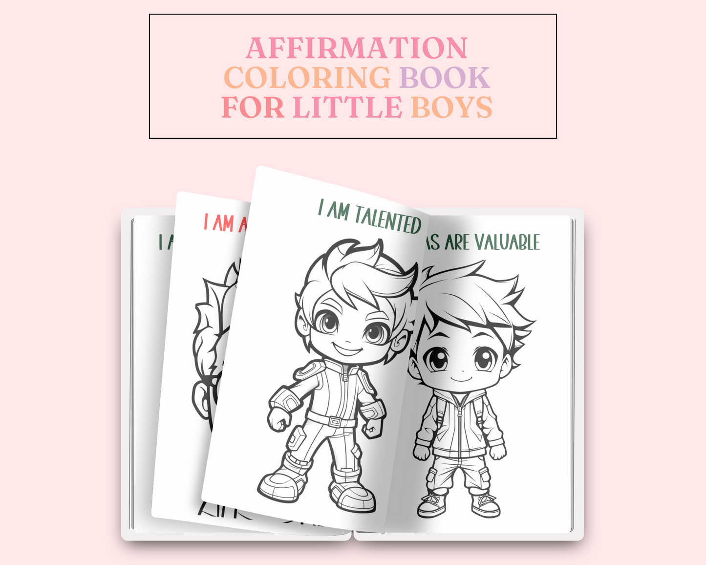 Affirmation Coloring Book for Little Boys – Digital Template – Empowering and Fun