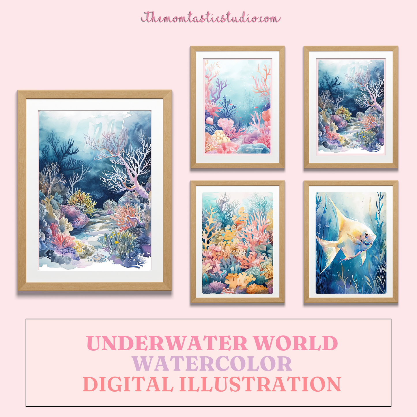 Underwater World Watercolor Digital Illustration 300DPI – Instant Download – Commercial Use