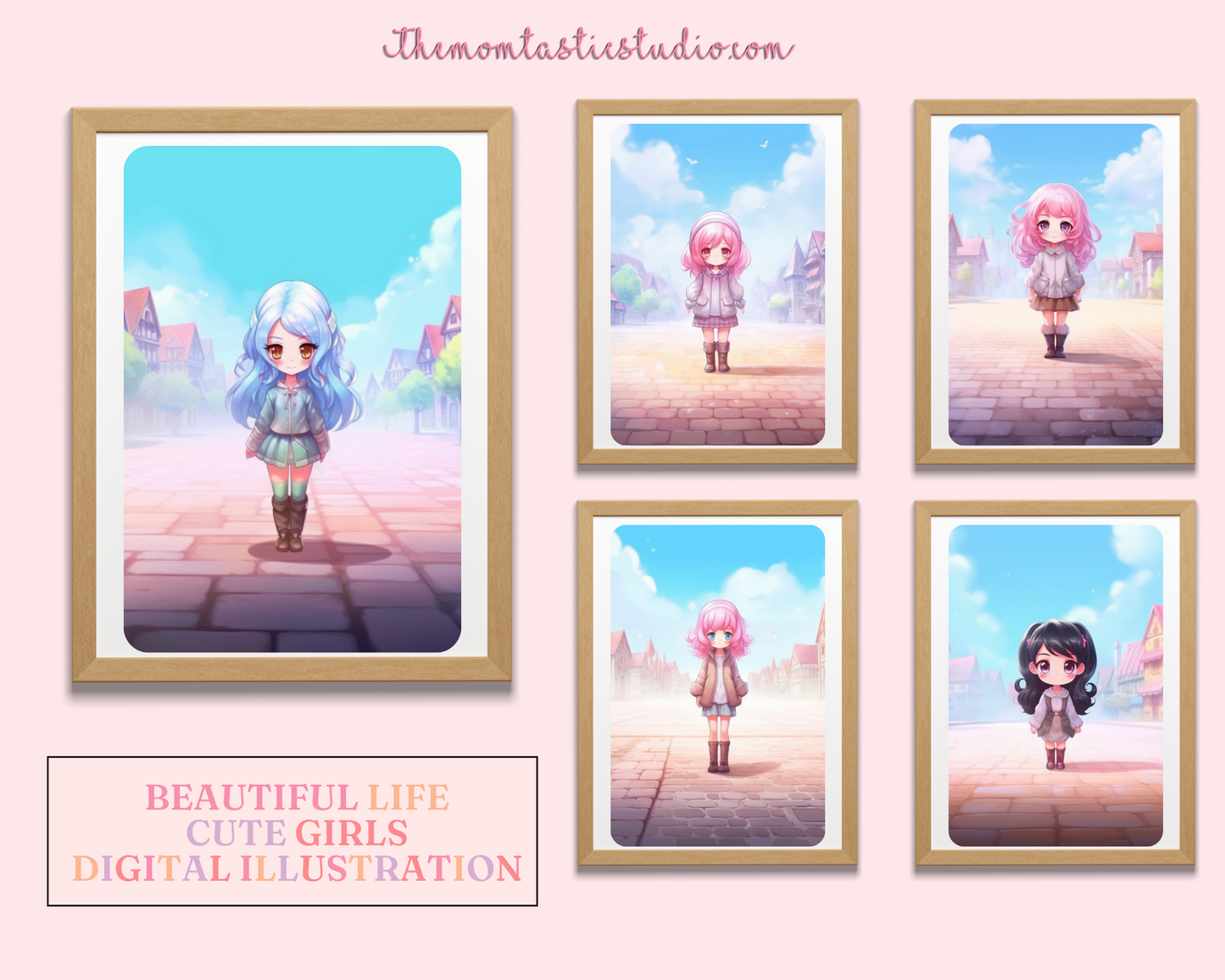 FREE Beautiful Life Chibi Girls Illustration – Commercial Use