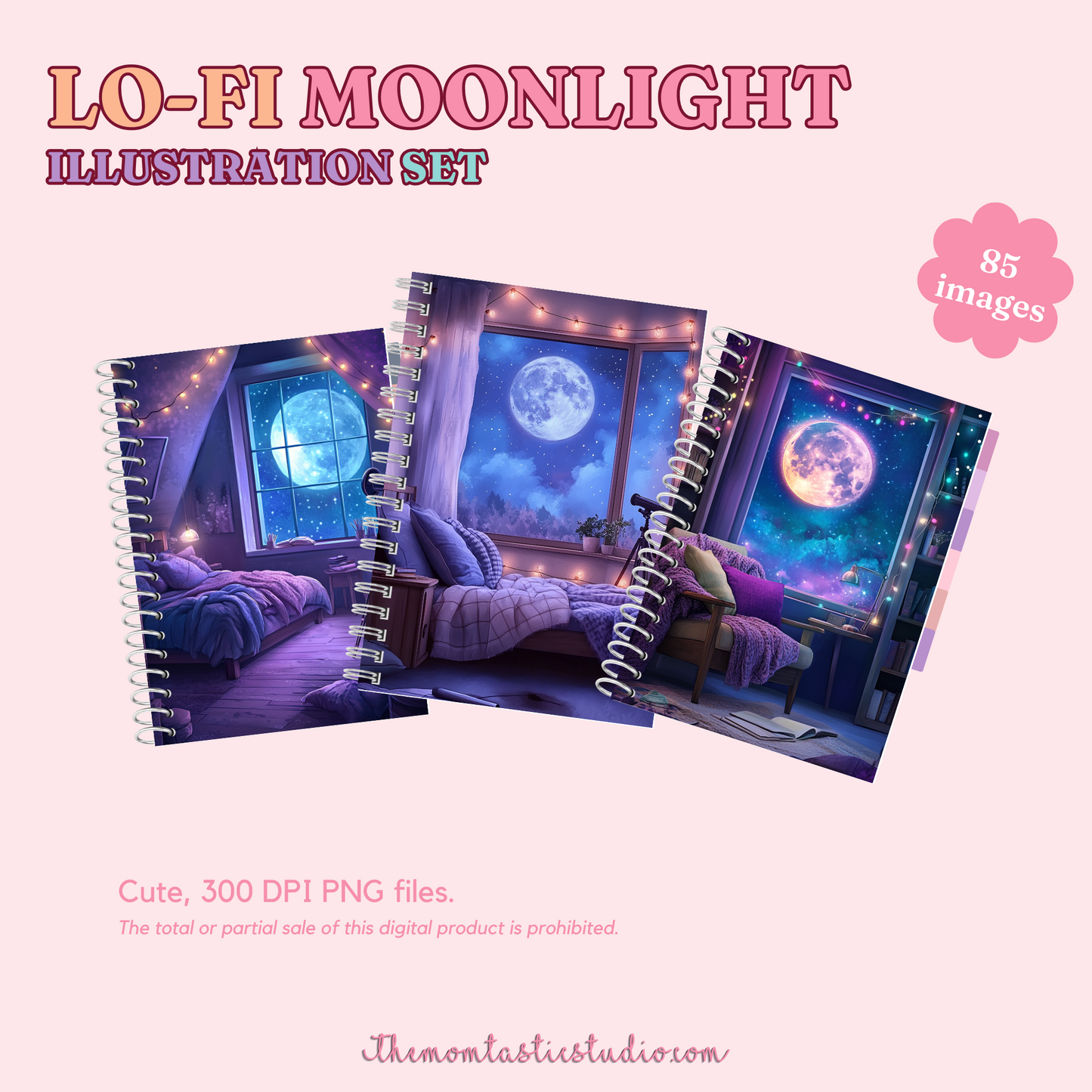 Lo-Fi Moonlight Digital Illustration Set - 300 DPI – Instant Download – Commercial Use