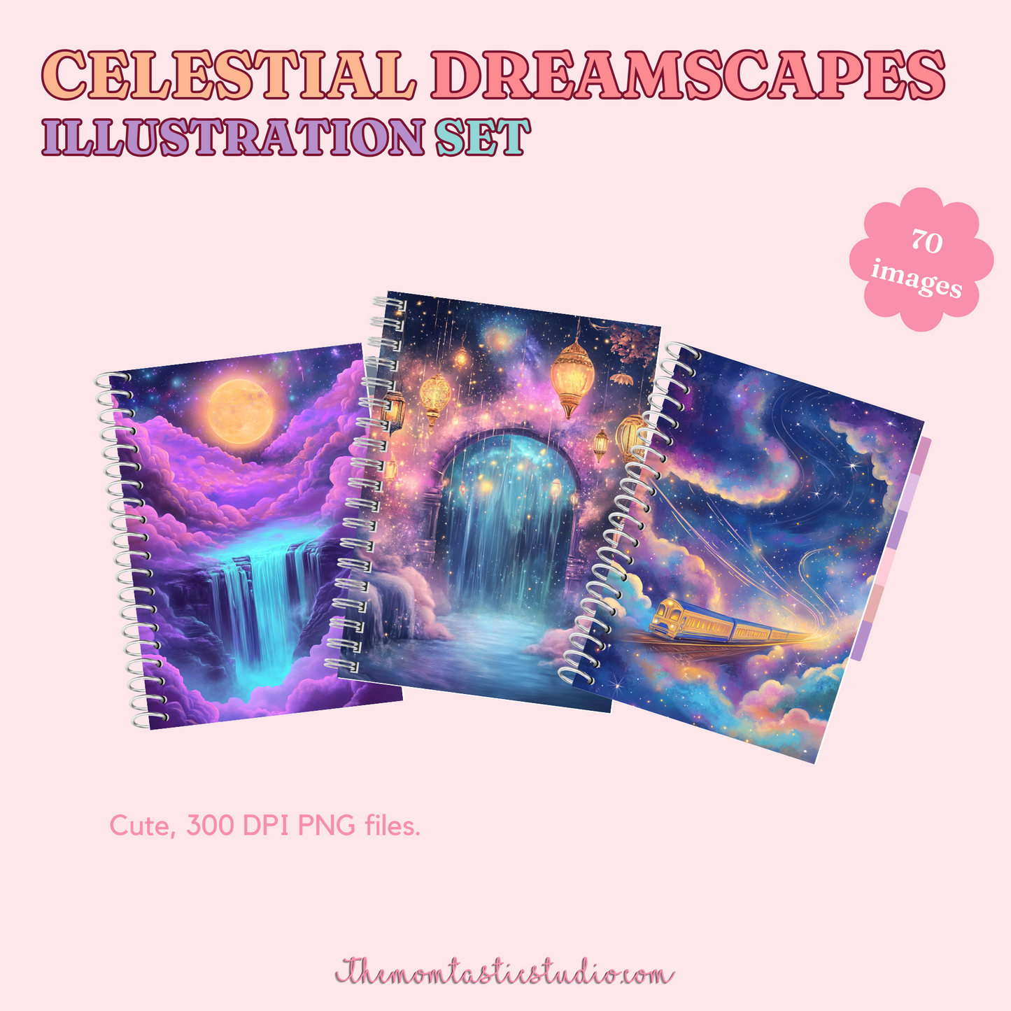 Celestial Dreamscapes Illustration Set - 300 DPI – Instant Download – Commercial Use