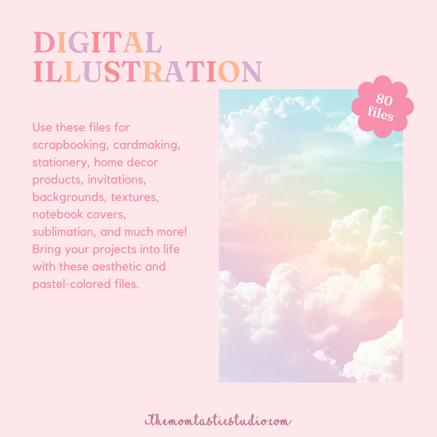 Pastel Sky Dreamscapes Illustration for Commercial Use, Digital Paper