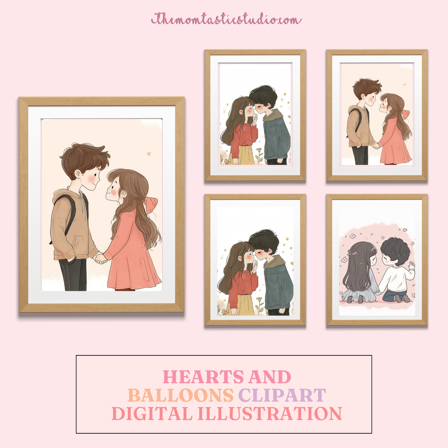 VDay Cute Chibi Couple Digital Illustration 300DPI – Instant Download – Commercial Use