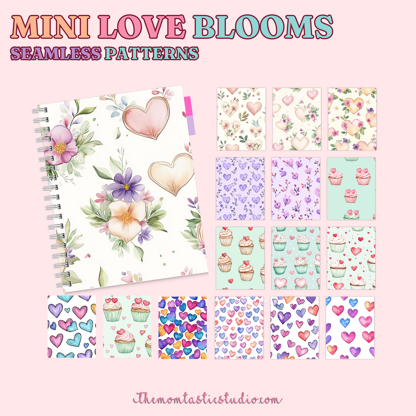 Mini Love Blooms Seamless Patterns for Commercial Use, Digital Paper - 300 DPI