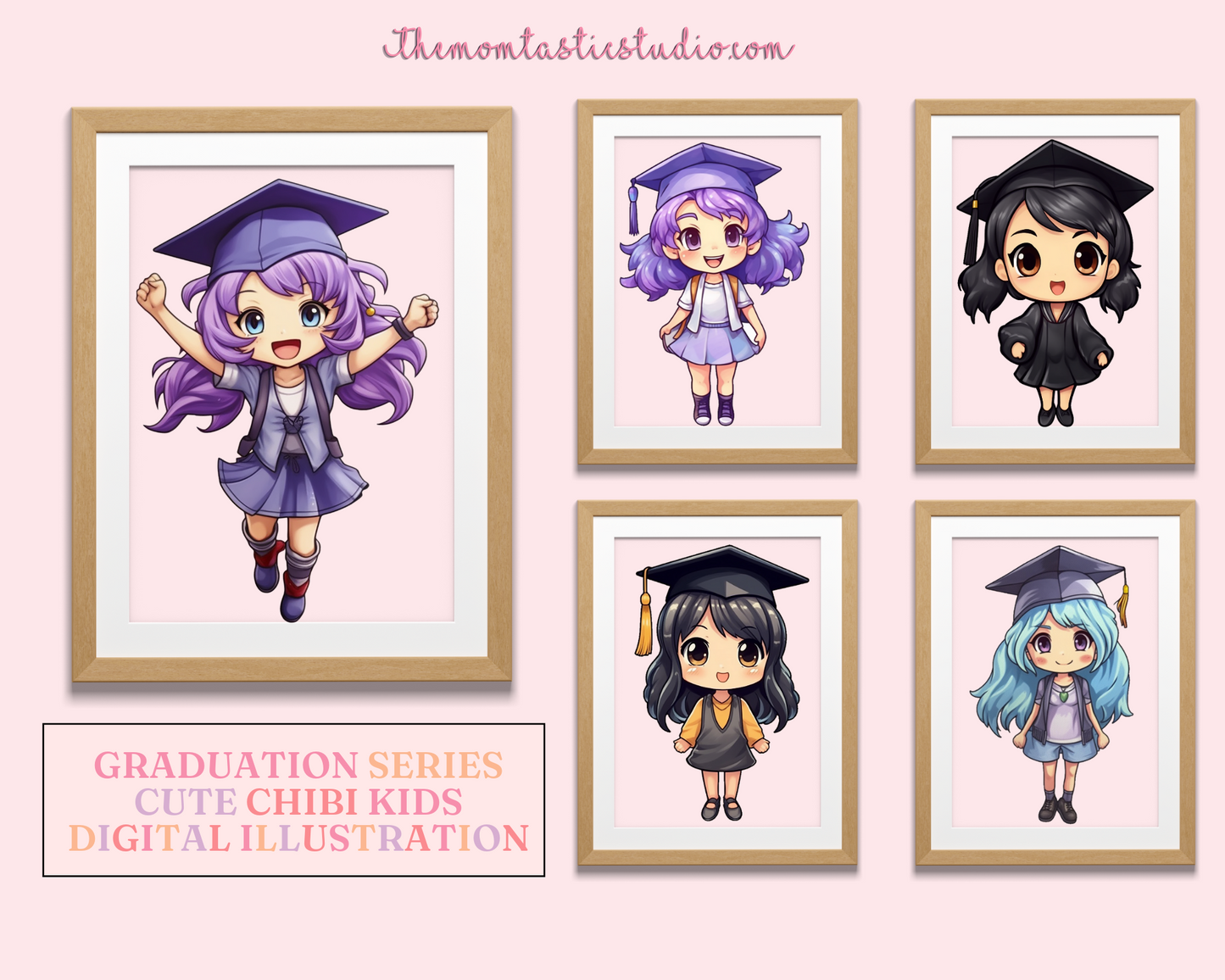 Graduation Series Cute Chibi Kids – High-Quality PNG - Transparent Background - Commercial Use