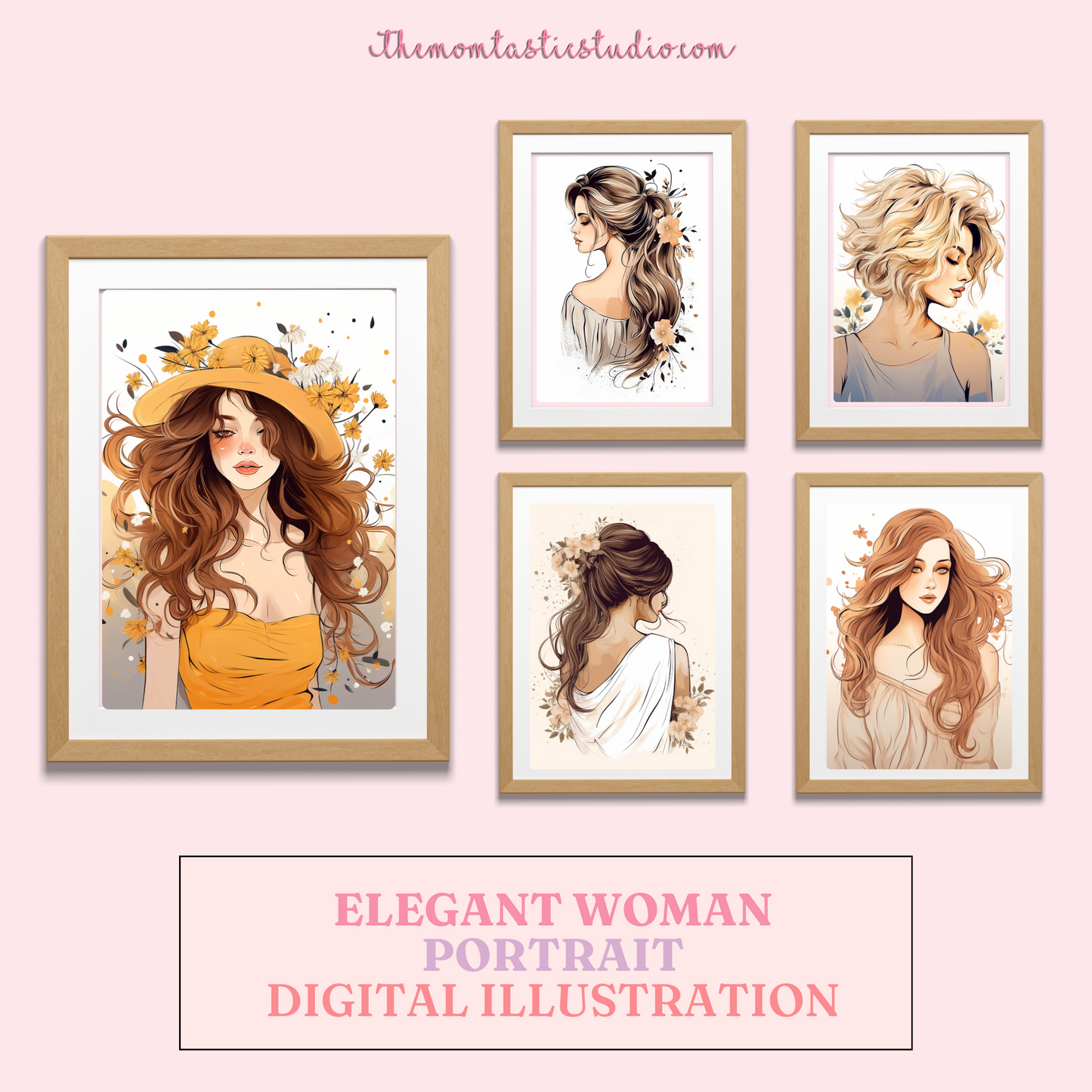 Elegant Woman Portrait Digital Illustration 300DPI – Instant Download – Commercial Use