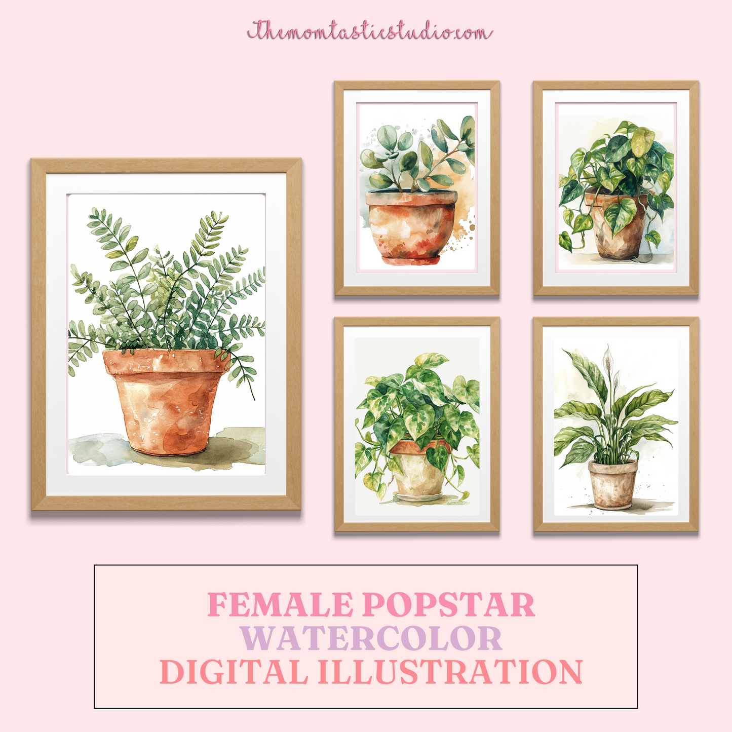 Pots and Plants Watercolor Digital Illustration 300DPI – Instant Download – Commercial Use