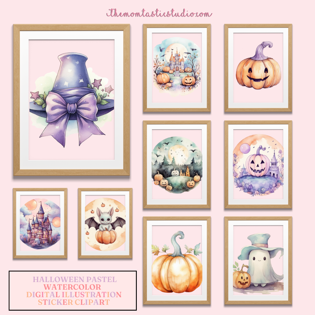 Halloween Pastel Watercolor Cliparts – High-Quality PNG - Transparent Background - Commercial Use