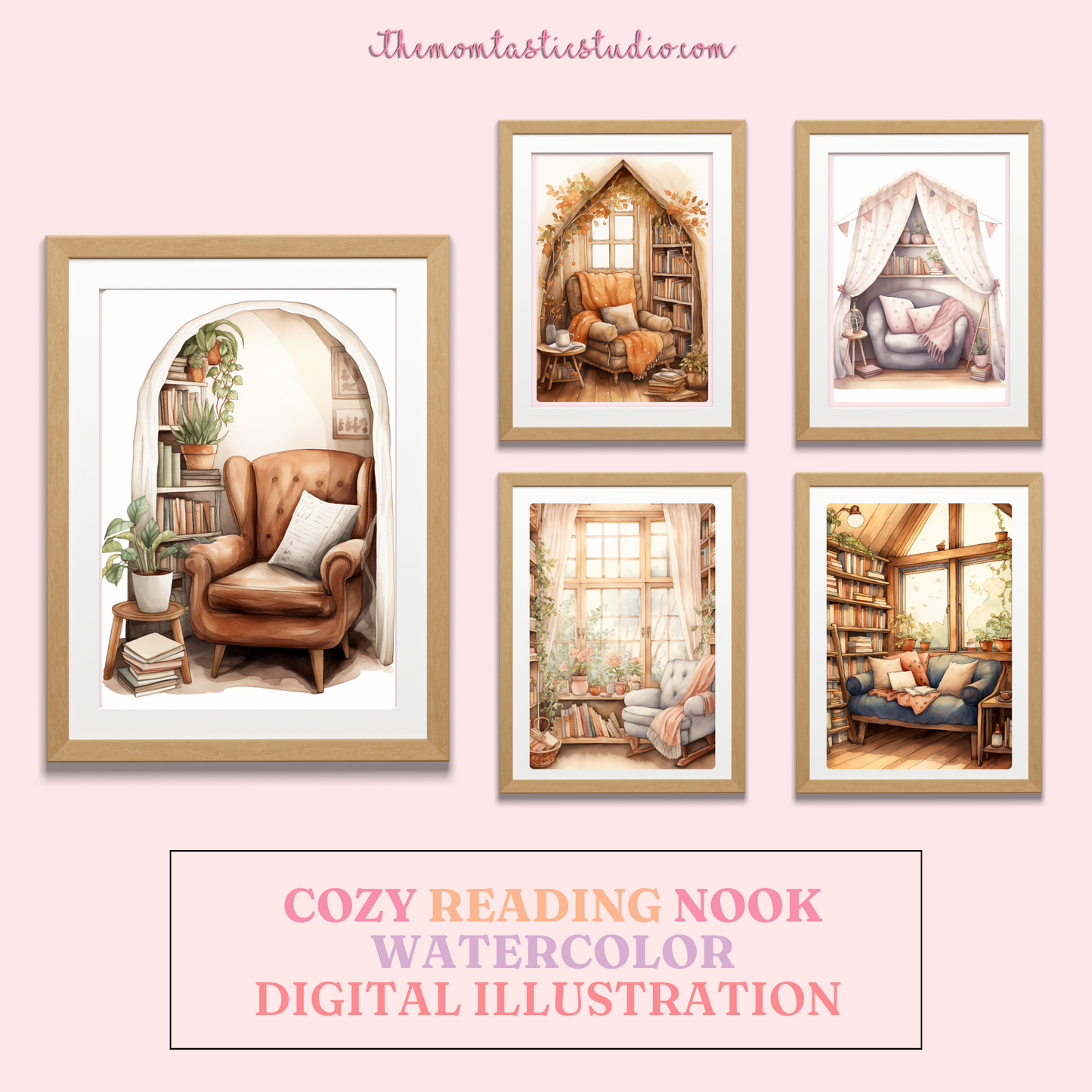 Cozy Reading Nook Watercolor Digital Illustration 300DPI – Instant Download – Commercial Use