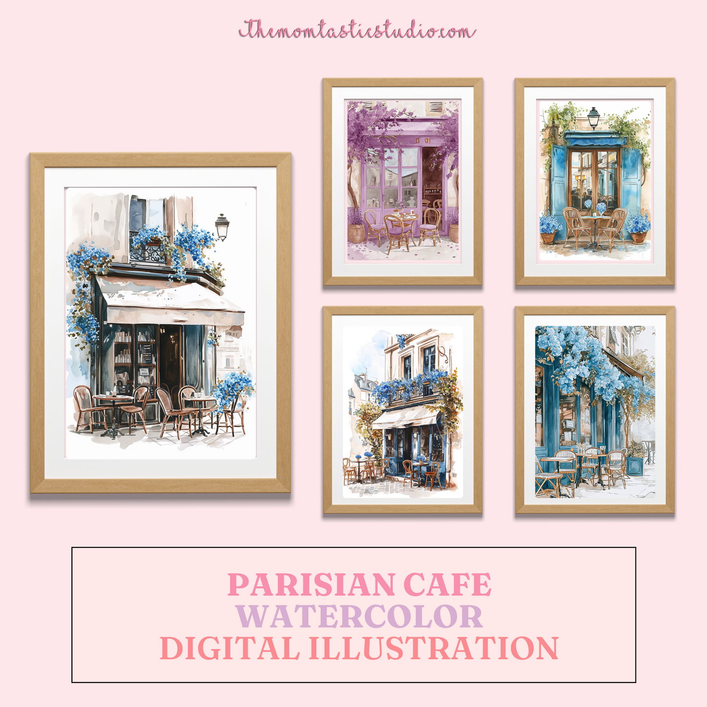 Parisian Cafe Watercolor Digital Illustration 300DPI – Instant Download – Commercial Use